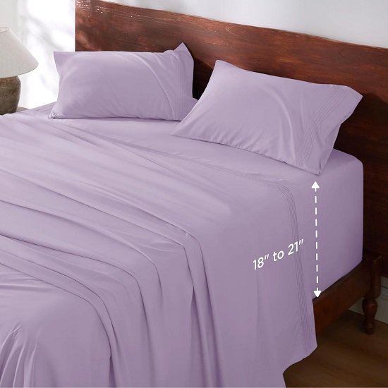 Deep Pocket Full Size Sheets Set - Fits Mattresses Up to 21" Thick, 4 Piece Air Mattress Sheets with Deep Pocket, Moisture Wicking Soft Cooling Bedding Sheets & Pillowcases, Light Purple