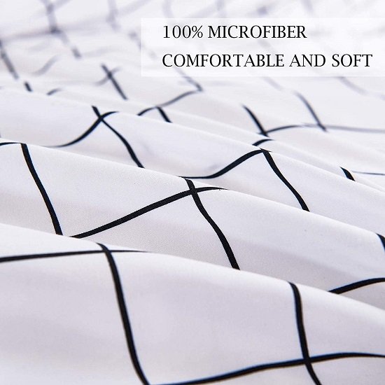 Twin Size Duvet Cover Set, White Plaid Microfiber Down Quilt Bedding Cover with Zip Ties, 2 Piece - 68x90 inch XL Extra Long