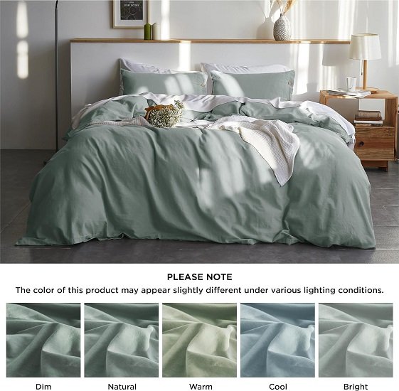 Linen Duvet Cover King - Linen Cotton Blend Duvet Cover Set, Sage Green Linen Duvet Cover, 3 Pieces, 1 Duvet Cover 104x90 Inches and 2 Pillowcases