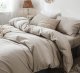 Bedding Duvet Cover Set 100% Washed Cotton Linen Like Textured Breathable Durable Soft Comfy (Tannish Linen Grey, Queen)