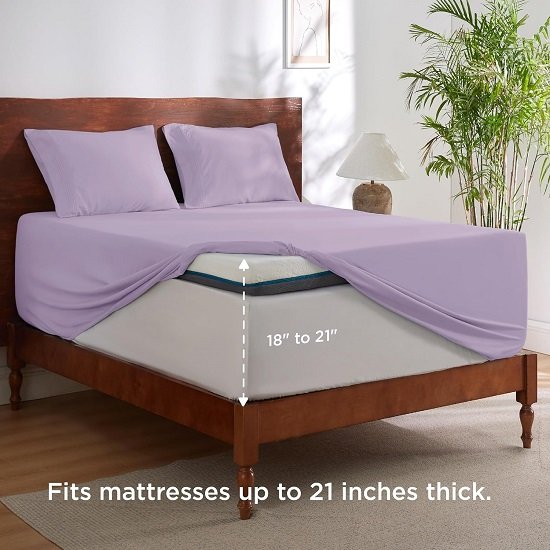 Deep Pocket Full Size Sheets Set - Fits Mattresses Up to 21" Thick, 4 Piece Air Mattress Sheets with Deep Pocket, Moisture Wicking Soft Cooling Bedding Sheets & Pillowcases, Light Purple