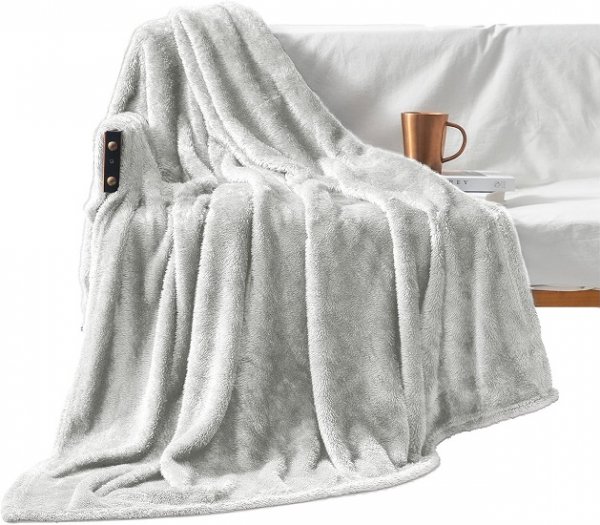 Plush Extra Large Fleece Throw Blanket for Couch,Bed and Sofa (50x70 inches, Light Grey) Soft, Warm, Lightweight