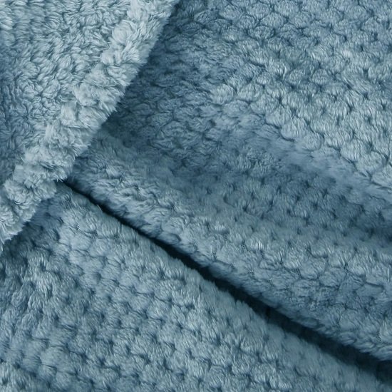 Waffle Textured Slate Blue Fleece Blanket, Super Soft and Warm 50x70 inches Throw Blanket for Couch, Cozy, Fuzzy and Lightweight