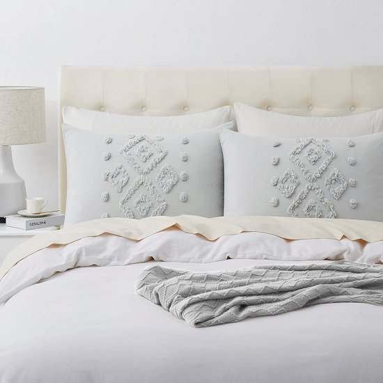 Pillow Cases King Size Set of 2, Tufted and Super Soft Boho Pillowcase with Envelope Closure, 20x36 inches, Grey