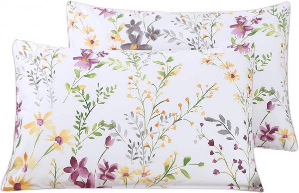 100% Cotton Pillowcases 1000 Thread Count Floral Printed Pillow Cases Set of 2 Pillow Cover (Standard Queen 20x30'', Lilac)