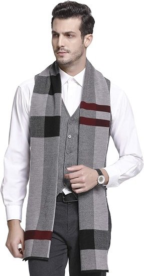 Men's Winter Cashmere Feel  Wool Soft Warm Knitted Scarf