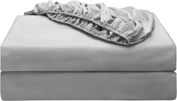 2-Pack Pure Cotton Fitted Sheet Twin Size, 600 Thread Count 16" Deep Pocket Egyptian Cotton Fitted Sheet (2pcs, Twin, Gray)